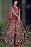 Beads Work Sangeet Lehenga in Wine Maroon Velvet