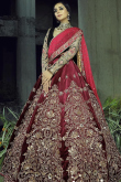 Beads Work Sangeet Lehenga in Wine Maroon Velvet