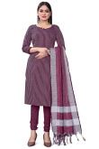 Wine Maroon Weaved Thread Cotton Straight Cut Churidar Suit 