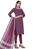 Wine Maroon Weaved Thread Cotton Straight Cut Churidar Suit 