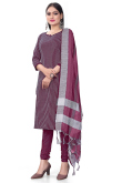 Wine Maroon Weaved Thread Cotton Straight Cut Churidar Suit 