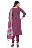 Wine Maroon Weaved Thread Cotton Straight Cut Churidar Suit 