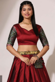Wine Maroon Weaved Zari Casual Wear Silk Lehenga 