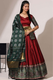 Wine Maroon Weaved Zari Casual Wear Silk Lehenga 