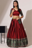 Wine Maroon Weaved Zari Casual Wear Silk Lehenga 