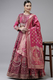 Wine Maroon Woven Zari Lehenga in Banarasi Silk