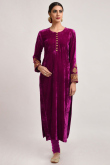 Wine Purple Velvet Churidar Suit for Wedding With Zari Work