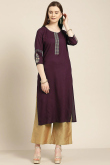 Wine Rayon Straight Cut Kurti