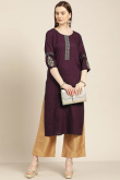Wine Rayon Straight Cut Kurti