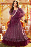 Wine Satin Embroidered Lehenga