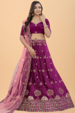 Wine Velvet Embroidered Lehenga
