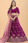 Wine Velvet Embroidered Lehenga