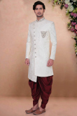 Woven Brocade Ivory Men Sherwani