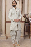 Woven Brocade Off White Men's Sherwani