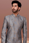 Printed Dark Grey Men Sherwani in Jacquard for Party 