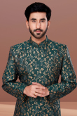Woven Jacquard Dark Peacock Green Men's Sherwani