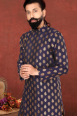 Woven Jacquard Dark Purple Men's Sherwani