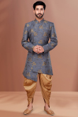 Woven Jacquard Dusty Blue Men's Sherwani