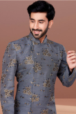 Woven Jacquard Dusty Blue Men's Sherwani