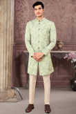 Jacquard Men Sherwani in Pistachio Green for Wedding 