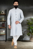 Woven Jacquard Powder Blue Men Sherwani
