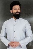 Woven Jacquard Powder Blue Men Sherwani