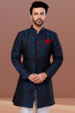 Woven Jacquard Royal Blue Men's Sherwani