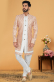 Jacquard White Sangeet Men Sherwani with Weaved Thread embroidery