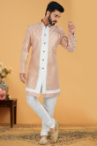 Jacquard White Sangeet Men Sherwani with Weaved Thread embroidery