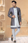 White Jacquard Traditional Men Sherwani with Weaved Thread Work