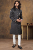 Woven Silk Dark Grey Men Sherwani