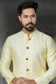 Woven Silk Pale Yellow Men's Sherwani