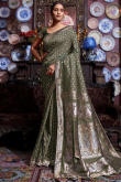 Woven Zari Banarasi Silk Army Green Saree