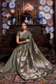 Woven Zari Banarasi Silk Army Green Saree