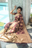 Zari Work Party Wear Saree in Wine Maroon Banarasi Silk