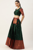 Woven Zari Bottle Green Silk Pleated Lehenga 
