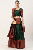Woven Zari Bottle Green Silk Pleated Lehenga 