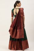 Woven Zari Bottle Green Silk Pleated Lehenga 