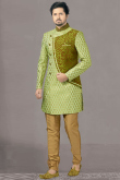 Woven Zari Brocade Pistachio Green Men Sherwani