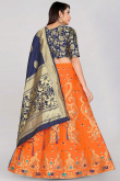 Woven Zari Carrot Orange Panelled Style Lehenga
