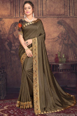 Plain Bangalori Silk Olive Brown Saree