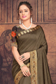 Plain Bangalori Silk Olive Brown Saree