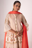 Woven Zari Coral Peach Cotton A Line Lehenga