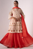 Woven Zari Coral Peach Cotton A Line Lehenga