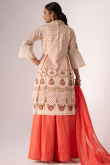 Woven Zari Coral Peach Cotton A Line Lehenga