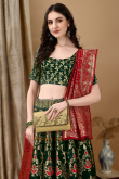 Woven Zari Dark Green Art Silk Panelled Style Lehenga