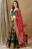Woven Zari Dark Green Art Silk Panelled Style Lehenga