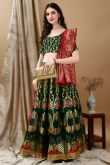 Woven Zari Dark Green Art Silk Panelled Style Lehenga