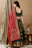Woven Zari Dark Green Art Silk Panelled Style Lehenga