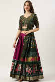 Woven Zari Dark Pink Silk Pleated Lehenga